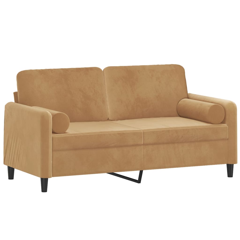 2-personers sofa med pyntepuder 140 cm velour brun