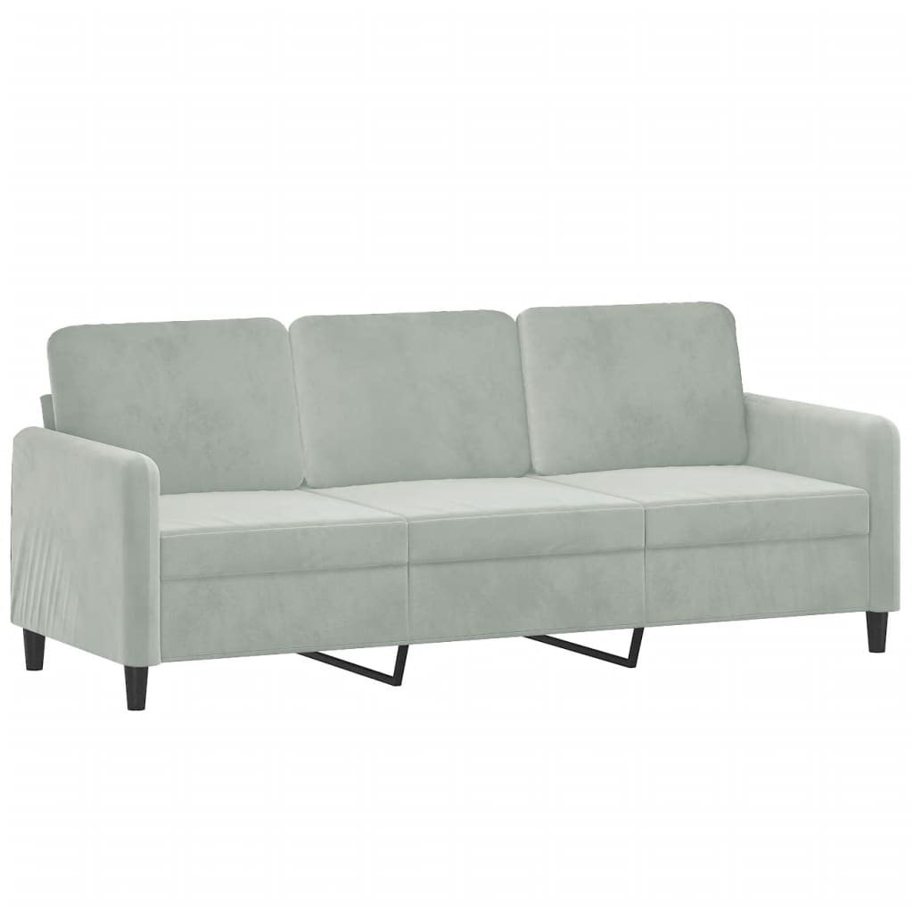 3-personers sofa med pyntepuder 180 cm velour lysegrå