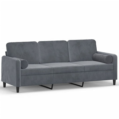 3-personers sofa med pyntepuder 180 cm velour mørkegrå