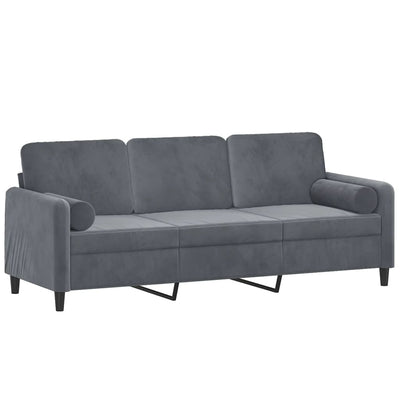 3-personers sofa med pyntepuder 180 cm velour mørkegrå