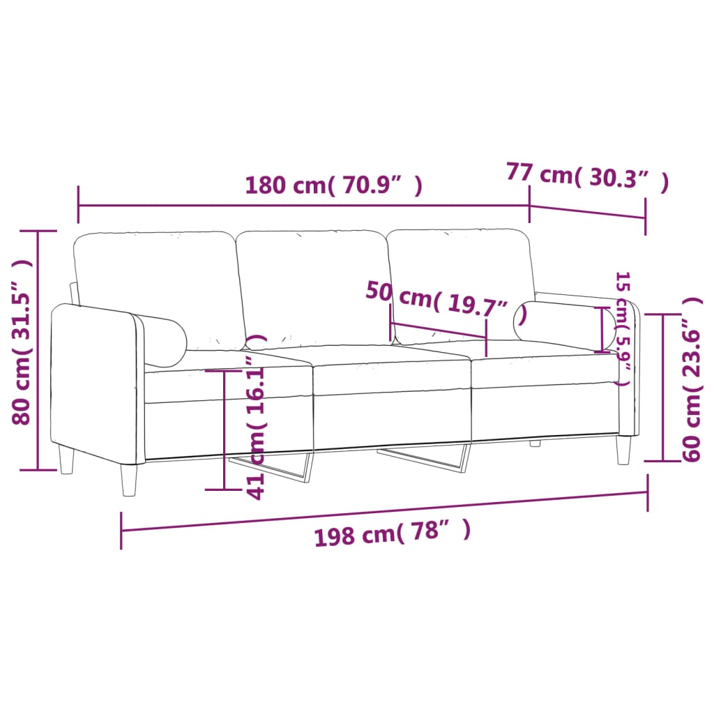 3-personers sofa med pyntepuder 180 cm velour mørkegrøn