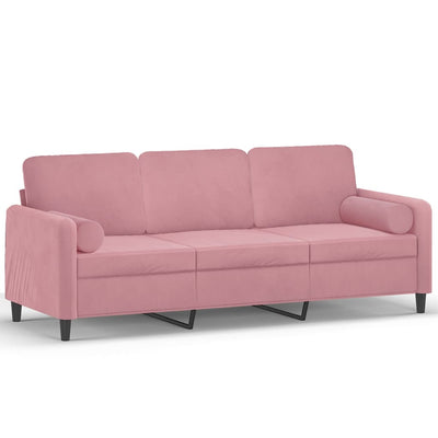 3-personers sofa med pyntepuder 180 cm velour pink