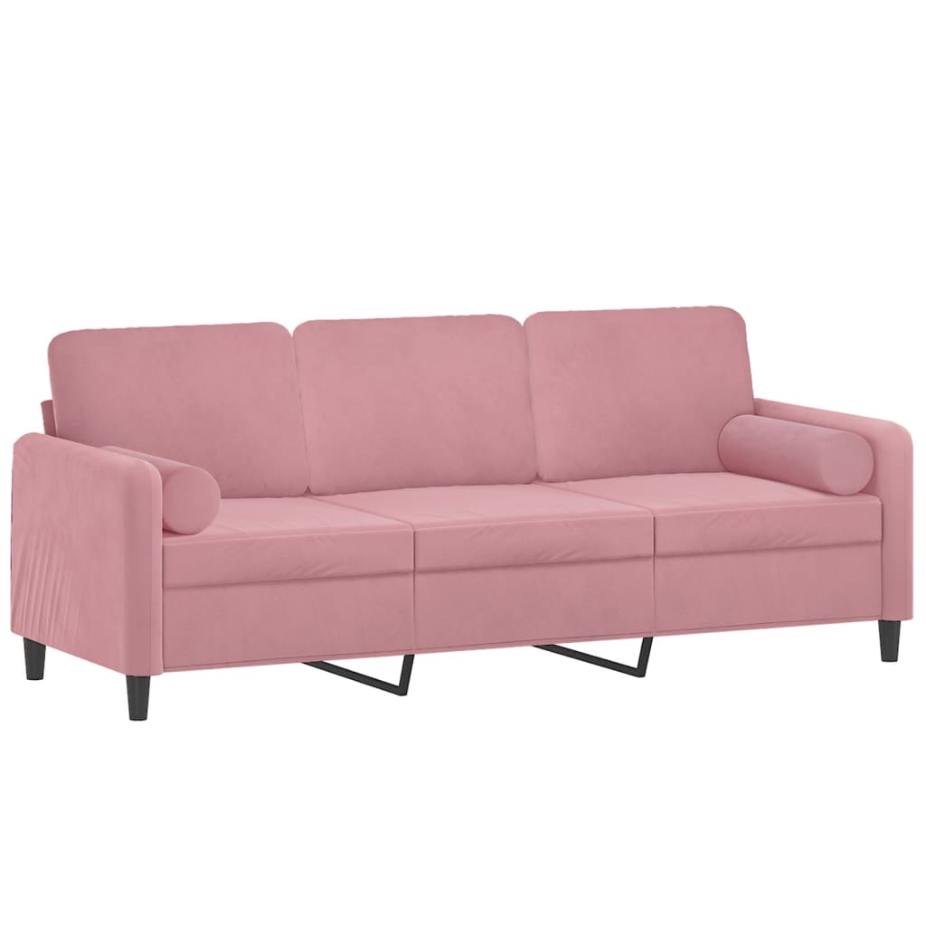 3-personers sofa med pyntepuder 180 cm velour pink