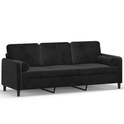 3-personers sofa med pyntepuder 180 cm velour sort