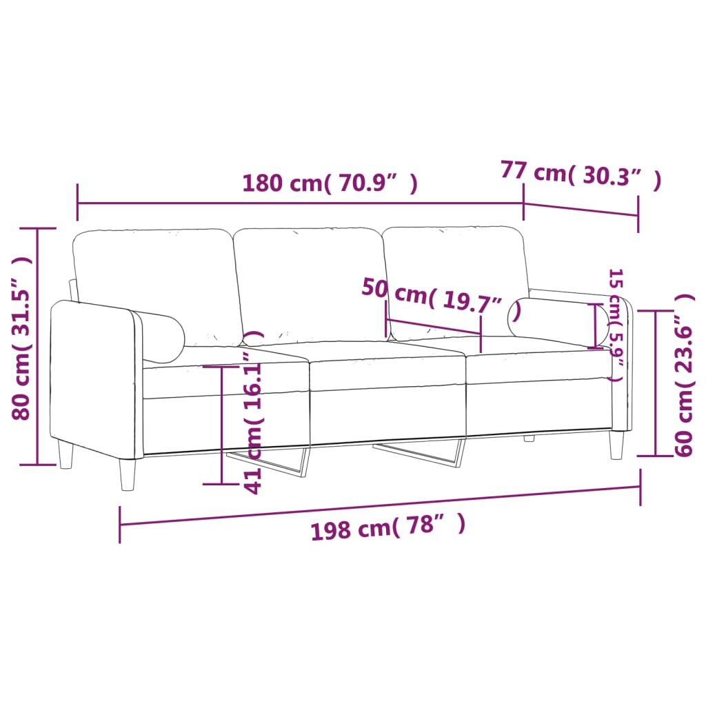 3-personers sofa med pyntepuder 180 cm velour sort