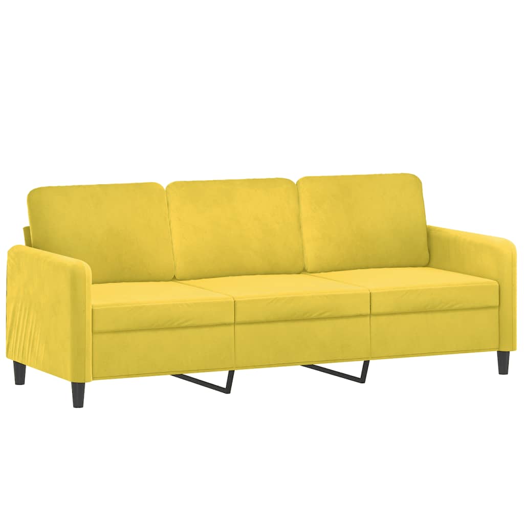 3-personers sofa med pyntepuder 180 cm velour gul