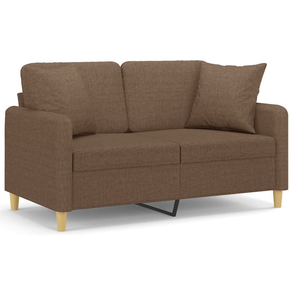 2-personers sofa med pyntepuder 120 cm stof brun