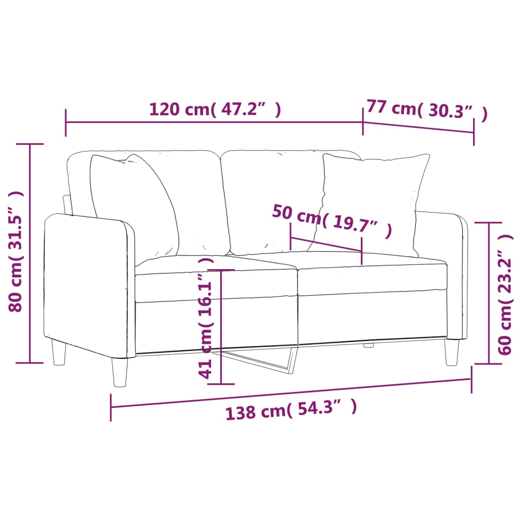 2-personers sofa med pyntepuder 120 cm stof brun