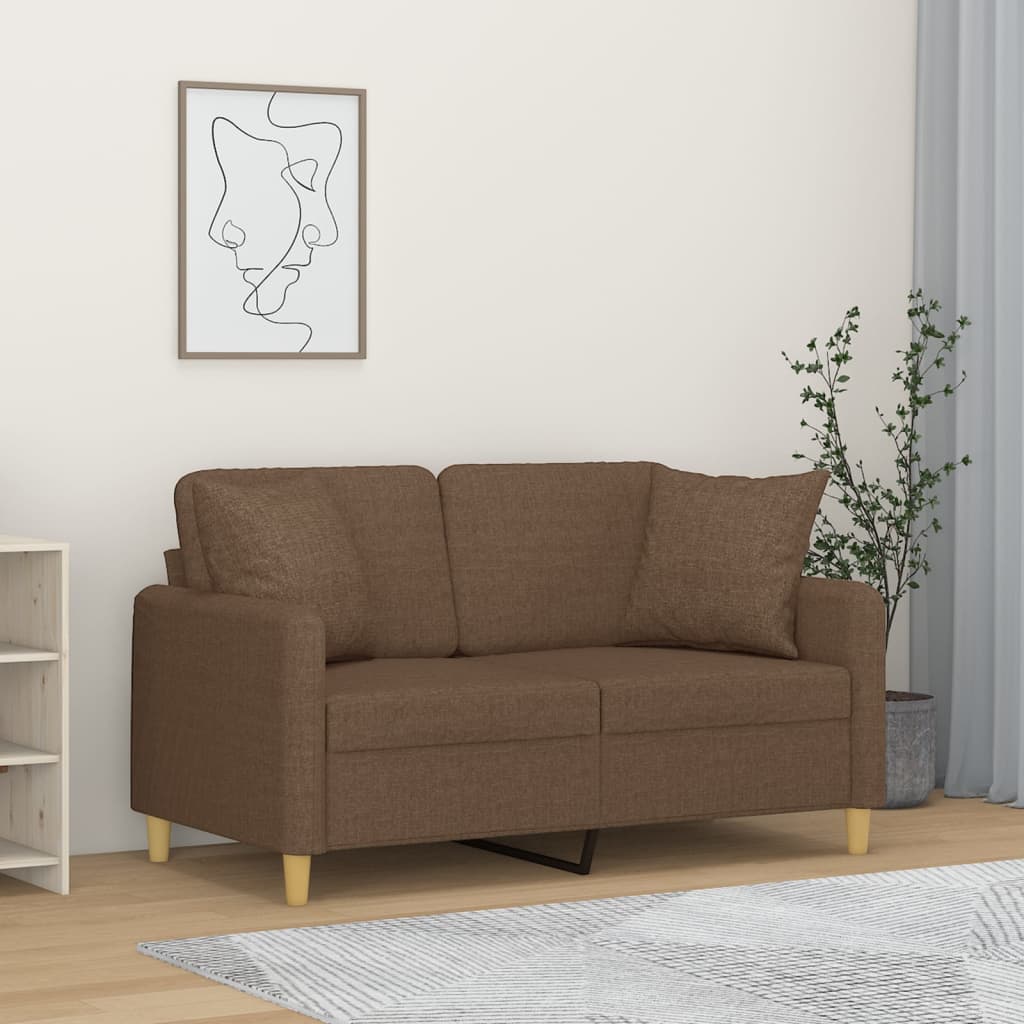 2-personers sofa med pyntepuder 120 cm stof brun