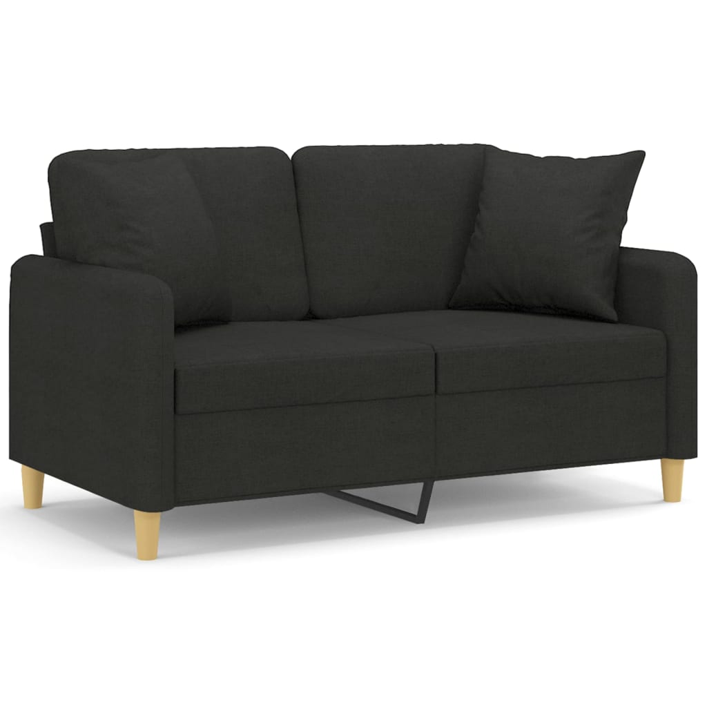 2-personers sofa med pyntepuder 120 cm stof sort