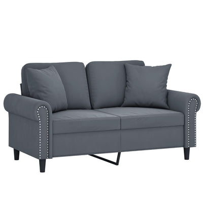 2-personers sofa med pyntepuder 120 cm velour mørkegrå