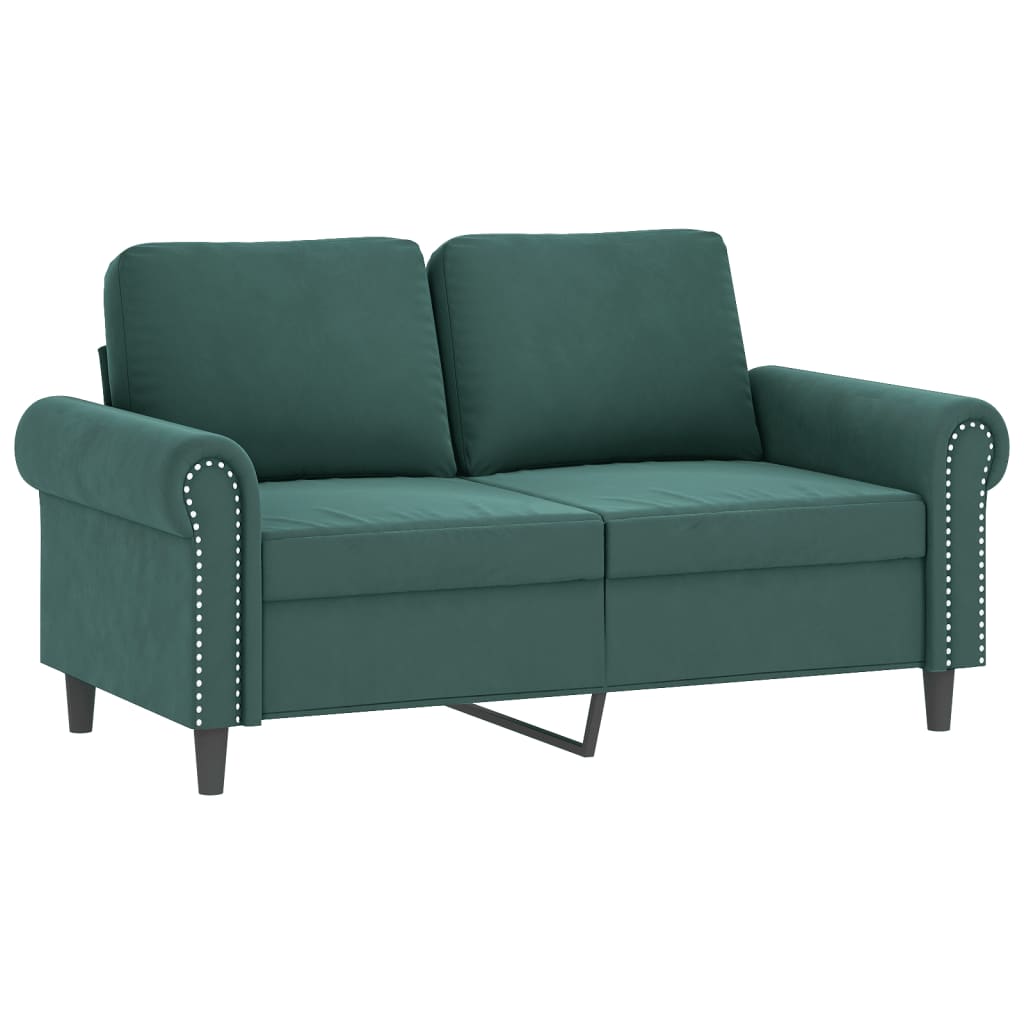 2-personers sofa med pyntepuder 120 cm velour mørkegrøn