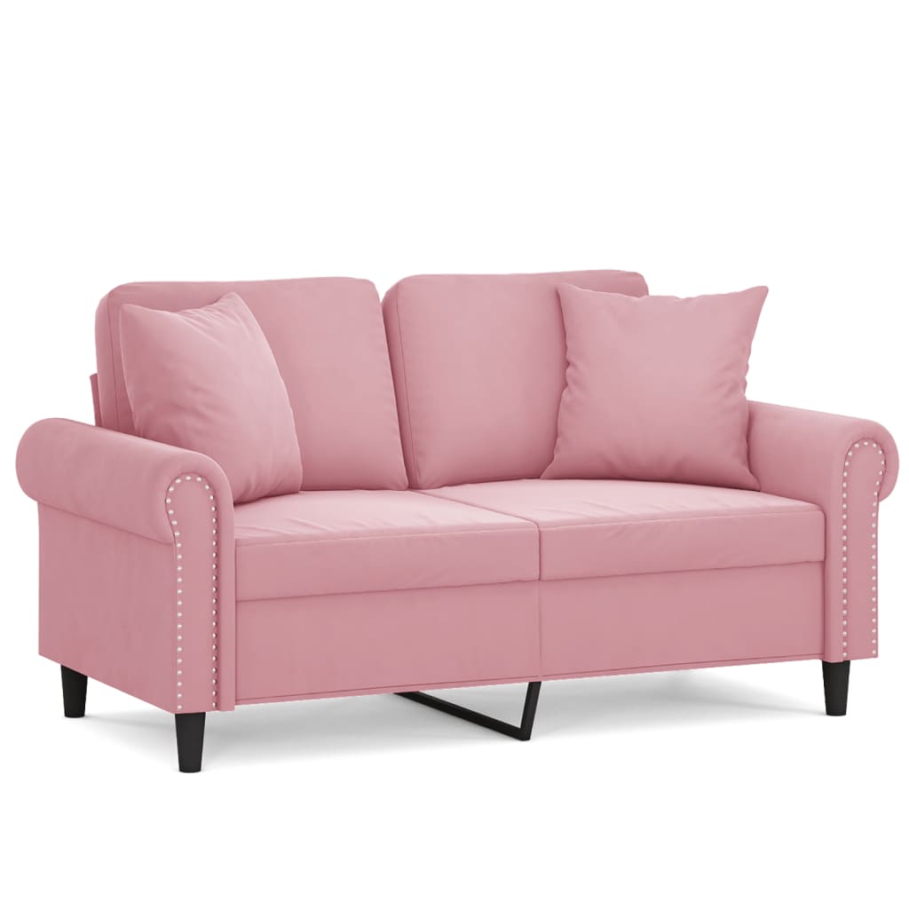 2-personers sofa med pyntepuder 120 cm velour pink