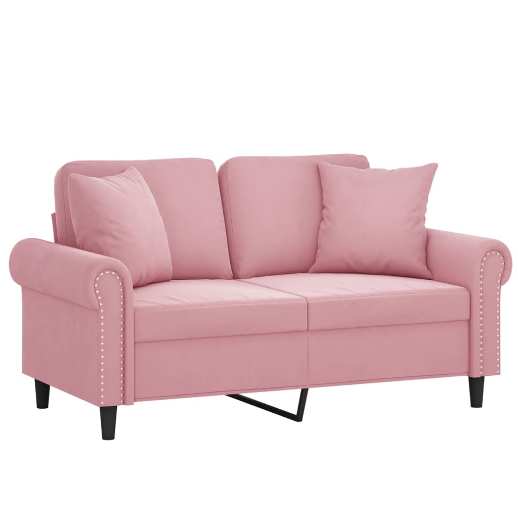 2-personers sofa med pyntepuder 120 cm velour pink