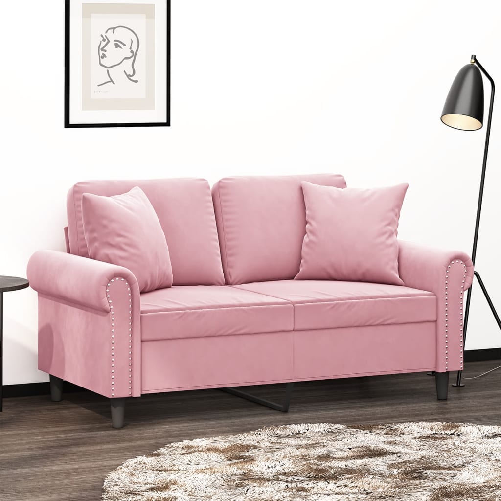 2-personers sofa med pyntepuder 120 cm velour pink