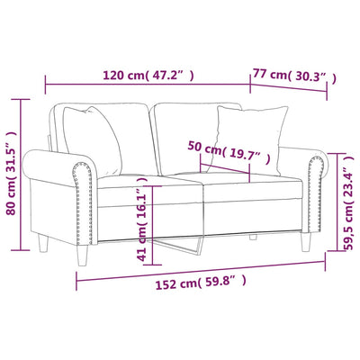 2-personers sofa med pyntepuder 120 cm velour vinrød