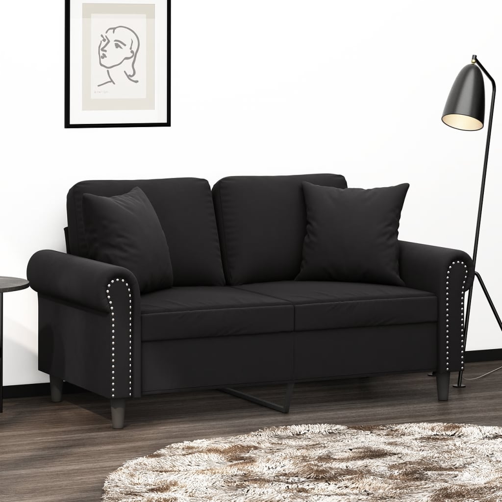 2-personers sofa med pyntepuder 120 cm velour sort