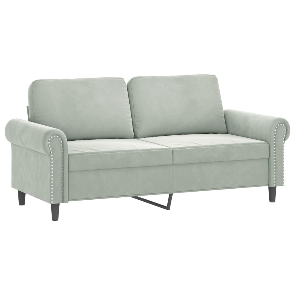 2-personers sofa med pyntepuder 140 cm velour lysegrå