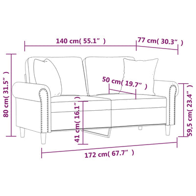 2-personers sofa med pyntepuder 140 cm velour lysegrå