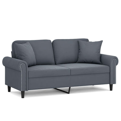 2-personers sofa med pyntepuder 140 cm velour mørkegrå