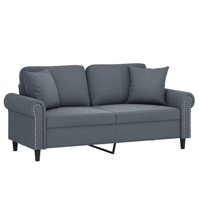 2-personers sofa med pyntepuder 140 cm velour mørkegrå