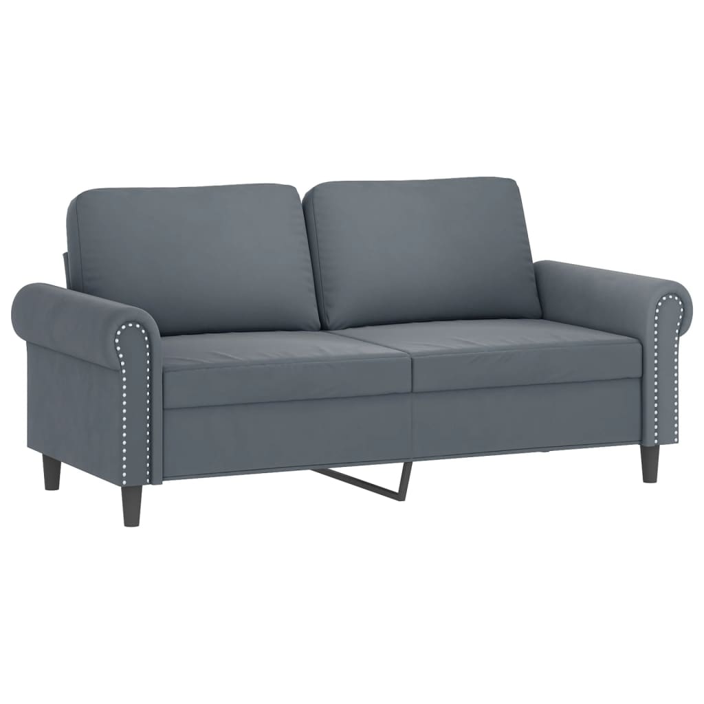 2-personers sofa med pyntepuder 140 cm velour mørkegrå