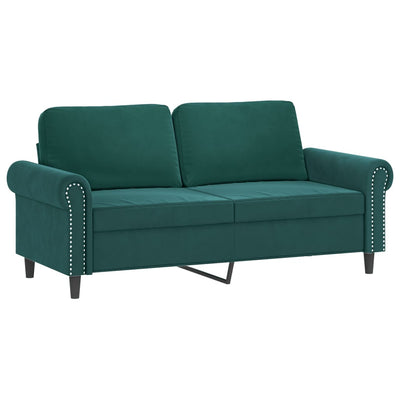 2-personers sofa med pyntepuder 140 cm velour mørkegrøn