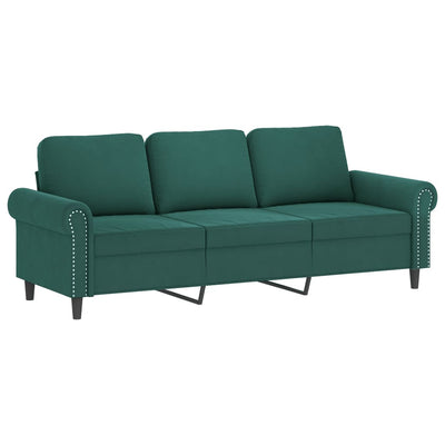 3-personers sofa med pyntepuder 180 cm velour mørkegrøn