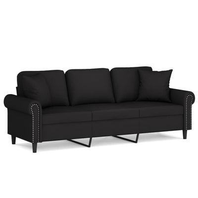 3-personers sofa med pyntepuder 180 cm velour sort