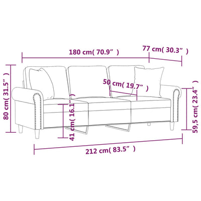 3-personers sofa med pyntepuder 180 cm velour sort