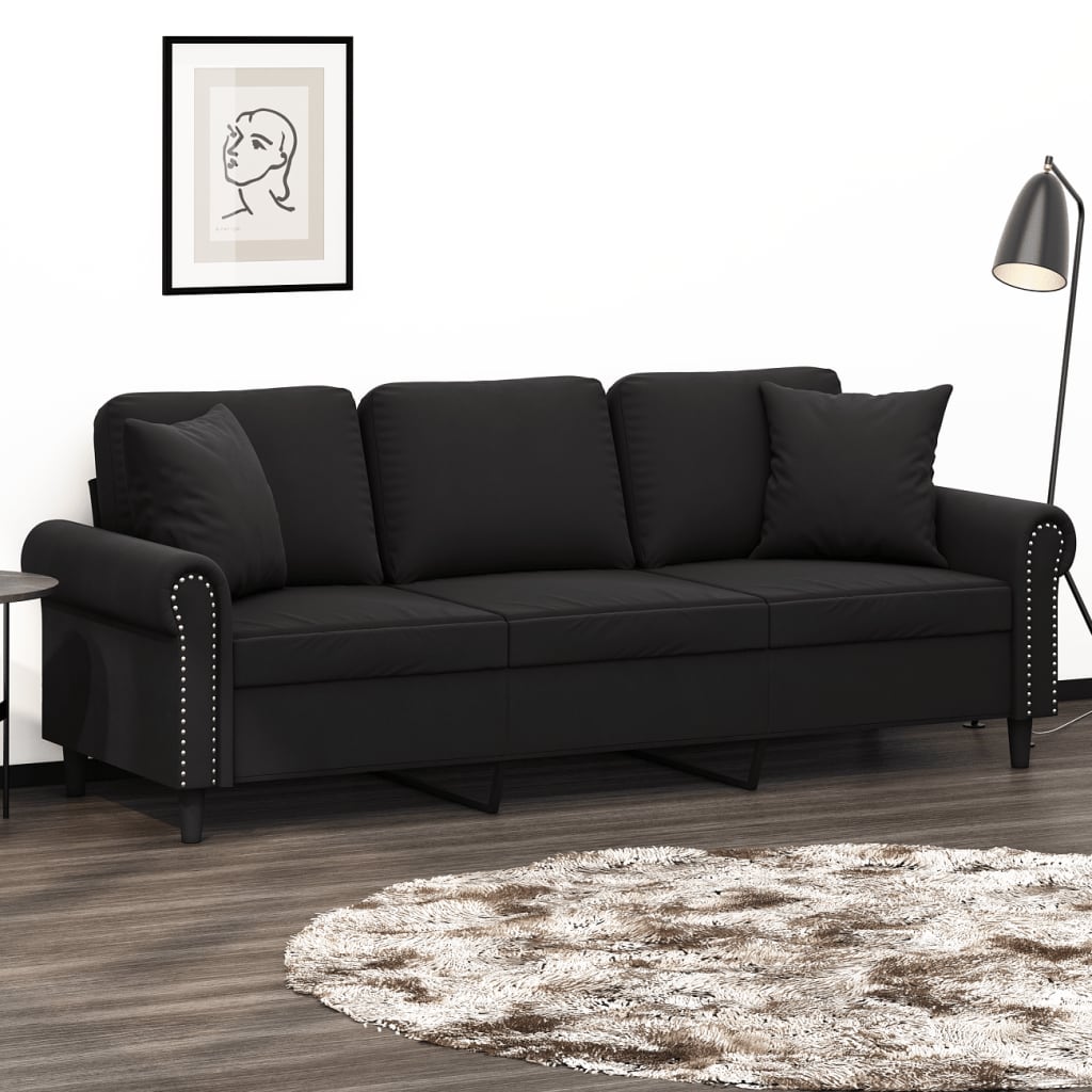 3-personers sofa med pyntepuder 180 cm velour sort