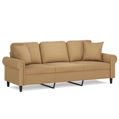 3-personers sofa med pyntepuder 180 cm velour brun