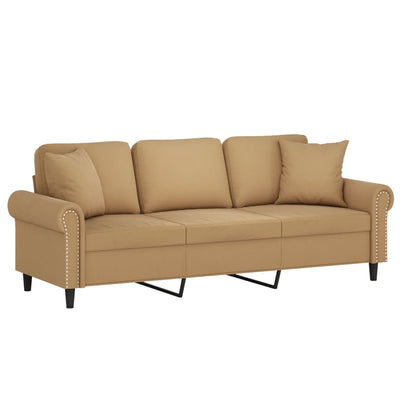 3-personers sofa med pyntepuder 180 cm velour brun