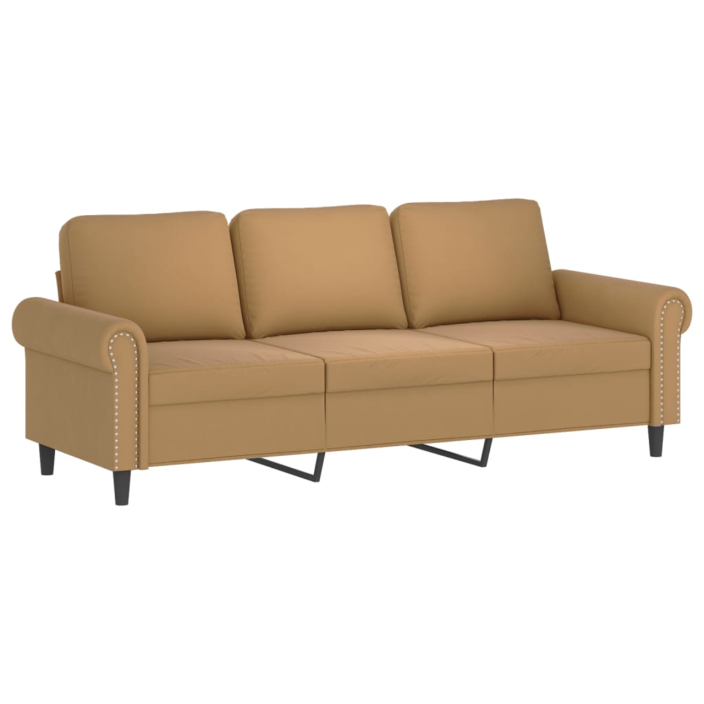 3-personers sofa med pyntepuder 180 cm velour brun