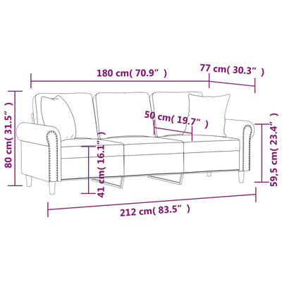 3-personers sofa med pyntepuder 180 cm velour brun