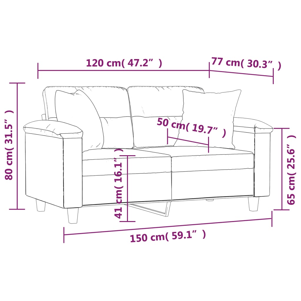 2-personers sofa med puder 120 cm mikrofiberstof cremefarvet