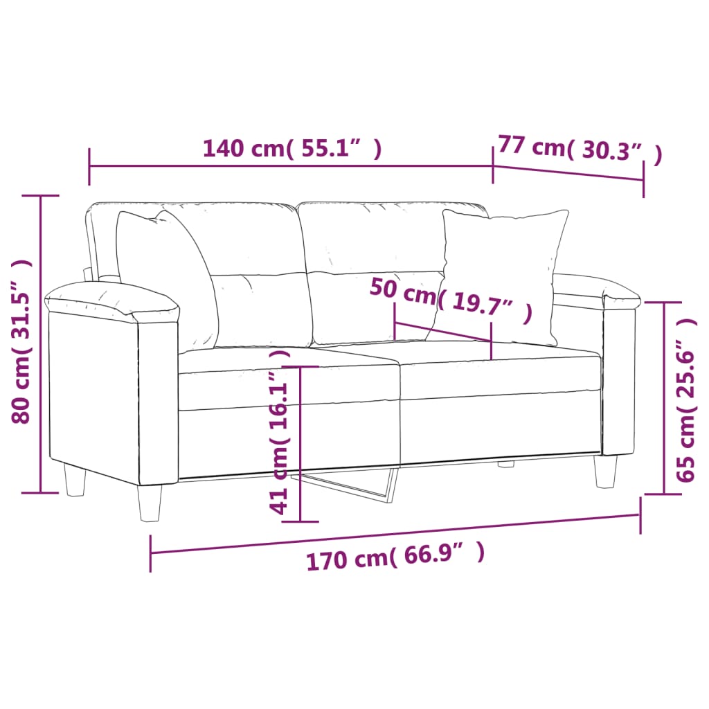 2-personers sofa med puder 140 cm mikrofiberstof lysegrå