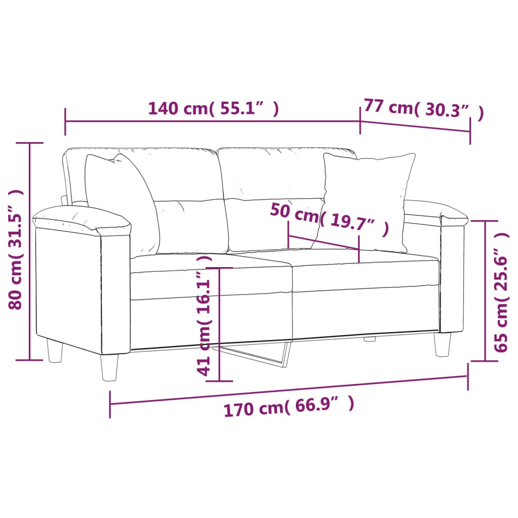 2-personers sofa med puder 140 cm mikrofiberstof mørkegrå