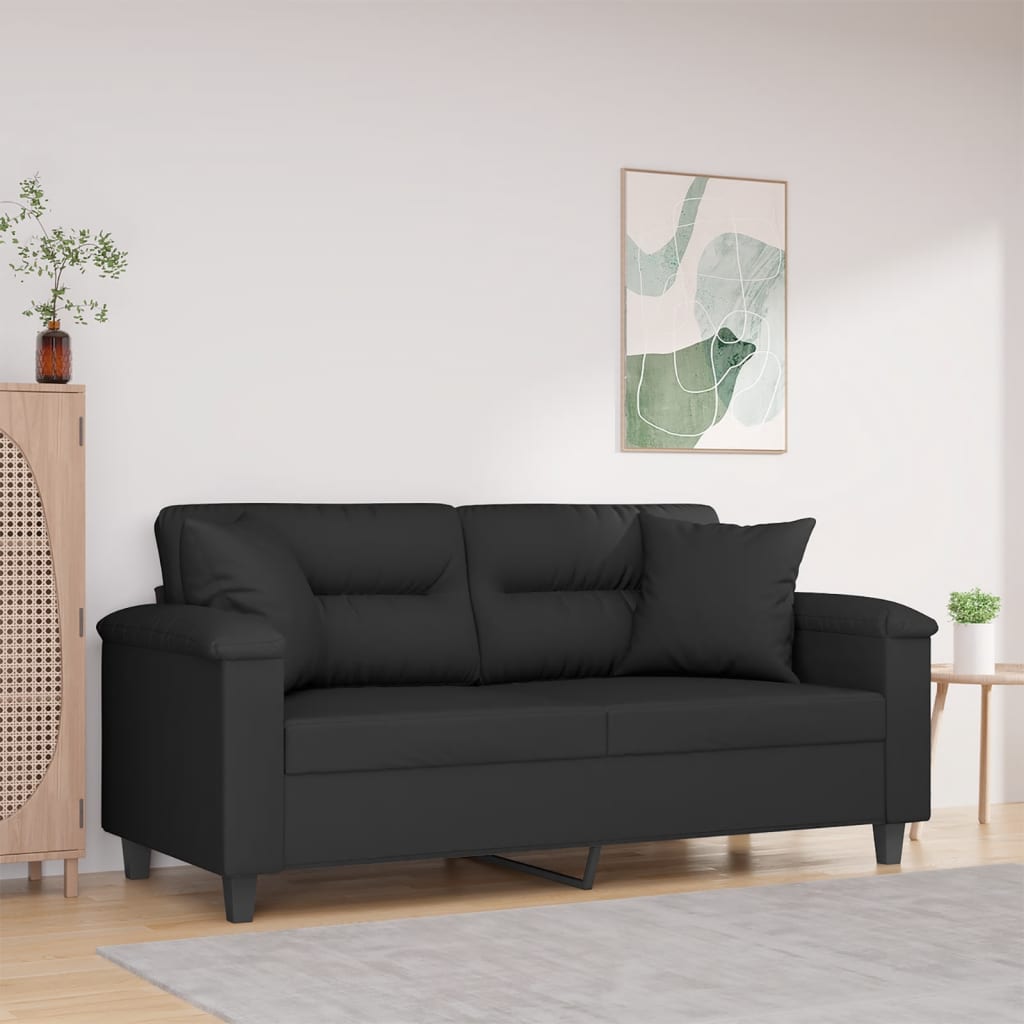 2-personers sofa med puder 140 cm mikrofiberstof sort