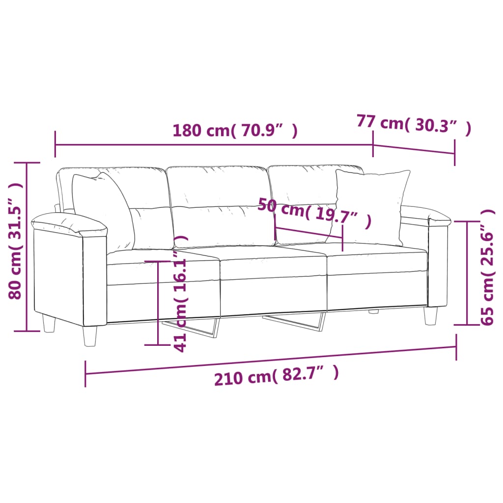 3-personers sofa med puder 180 cm mikrofiberstof mørkegrå