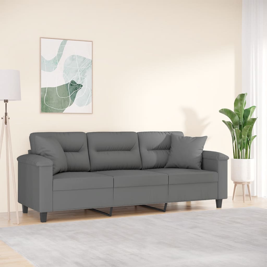 3-personers sofa med puder 180 cm mikrofiberstof mørkegrå