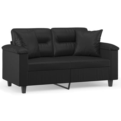 2-personers sofa med pyntepuder 120 cm kunstlæder sort