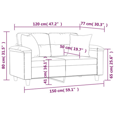 2-personers sofa med pyntepuder 120 cm kunstlæder sort