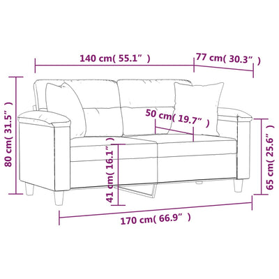 2-personers sofa med pyntepuder 140 cm kunstlæder sort