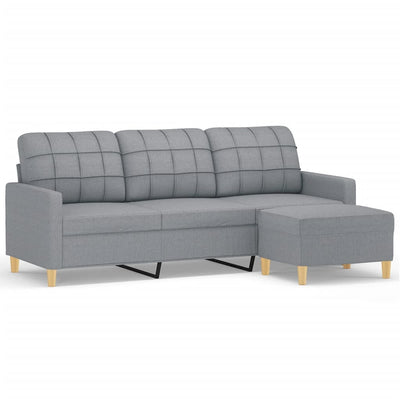 3-personers sofa med fodskammel 180 cm stof Lysegrå