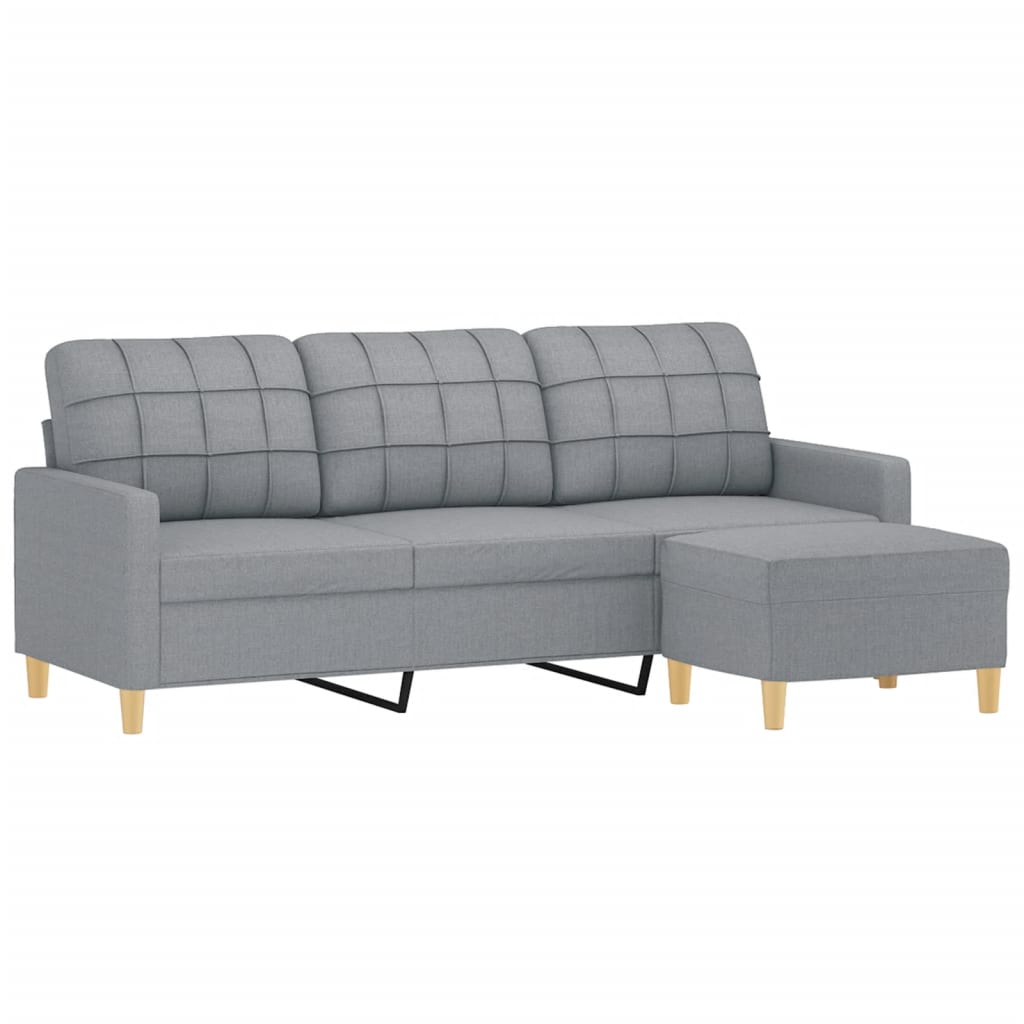 3-personers sofa med fodskammel 180 cm stof Lysegrå