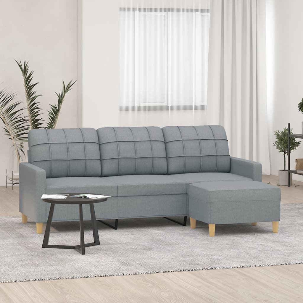 3-personers sofa med fodskammel 180 cm stof Lysegrå