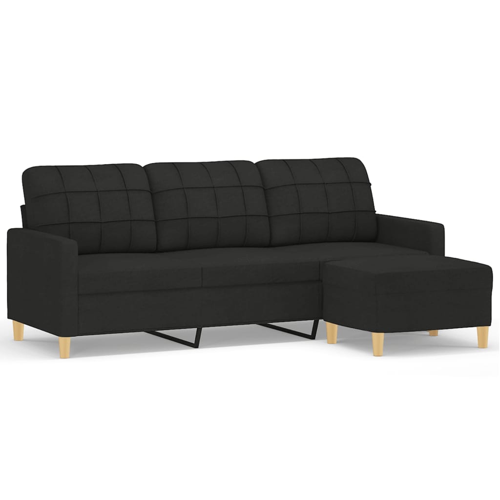 3-personers sofa med fodskammel 180 cm sort