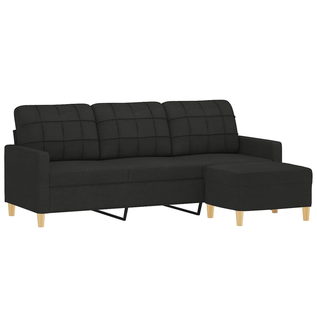 3-personers sofa med fodskammel 180 cm sort