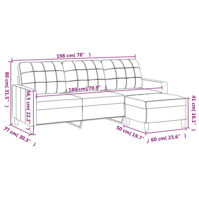 3-personers sofa med fodskammel 180 cm sort